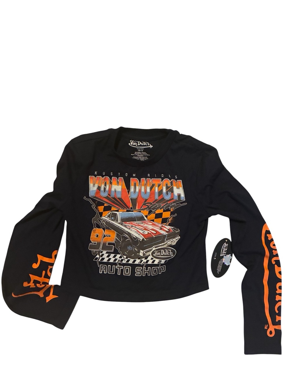 Von Dutch Black Long Sleeve Tee with Orange and Multicolor Auto Graphic